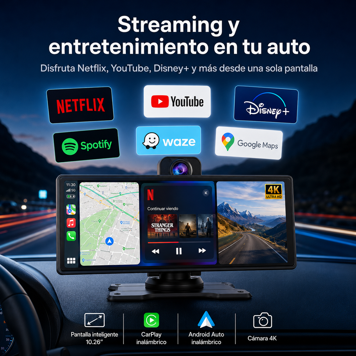 MagicScreen Pro™ Pantalla Inteligente CarPlay con Cámara 4K