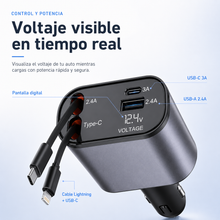 Cargador para auto con pantalla digital de voltaje y puertos USB