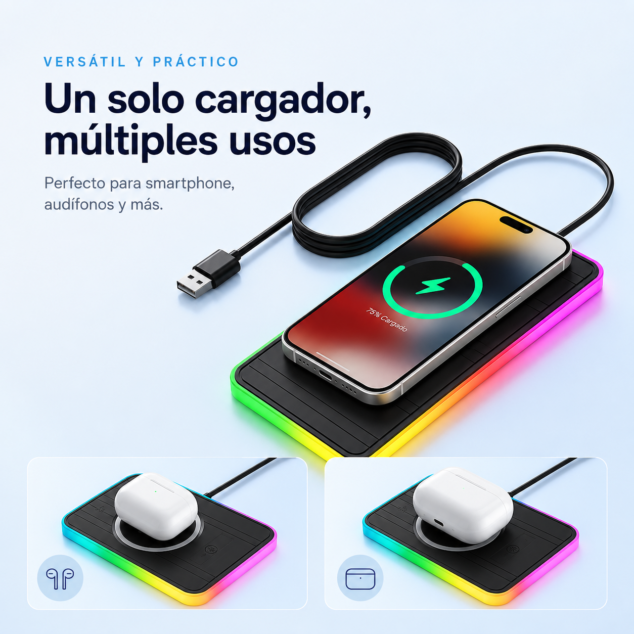 MagicPad compatible con smartphone y audífonos inalámbricos