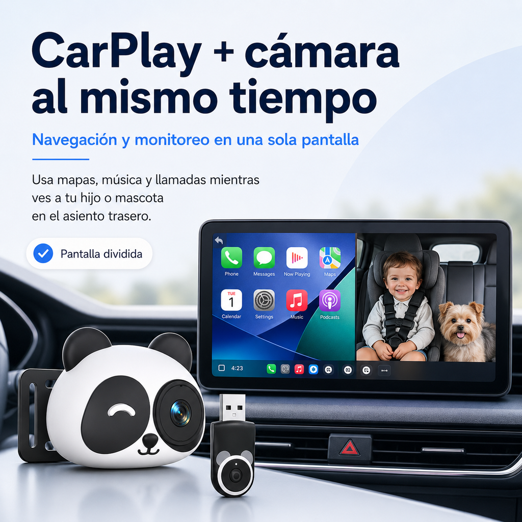 MagicView Pro muestra CarPlay y la cámara interior al mismo tiempo en pantalla dividida
